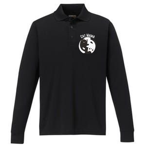 Cat Mama Black And White Cats Ying & Yang Cat Lover Cat Mom Cat Parent Cat Owner Performance Long Sleeve Polo