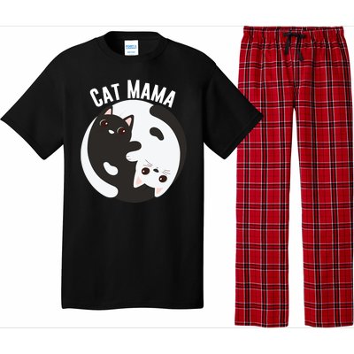 Cat Mama Black And White Cats Ying & Yang Cat Lover Cat Mom Cat Parent Cat Owner Pajama Set