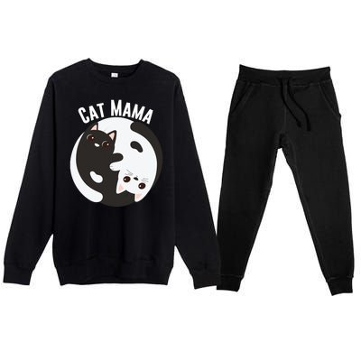 Cat Mama Black And White Cats Ying & Yang Cat Lover Cat Mom Cat Parent Cat Owner Premium Crewneck Sweatsuit Set