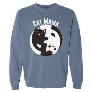 Cat Mama Black And White Cats Ying & Yang Cat Lover Cat Mom Cat Parent Cat Owner Garment-Dyed Sweatshirt