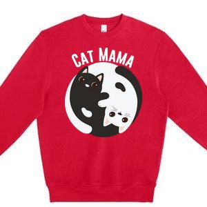 Cat Mama Black And White Cats Ying & Yang Cat Lover Cat Mom Cat Parent Cat Owner Premium Crewneck Sweatshirt