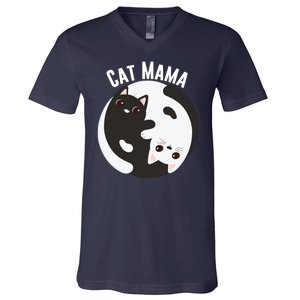 Cat Mama Black And White Cats Ying & Yang Cat Lover Cat Mom Cat Parent Cat Owner V-Neck T-Shirt