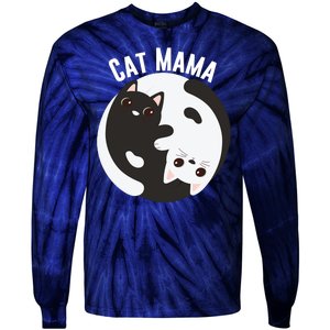 Cat Mama Black And White Cats Ying & Yang Cat Lover Cat Mom Cat Parent Cat Owner Tie-Dye Long Sleeve Shirt