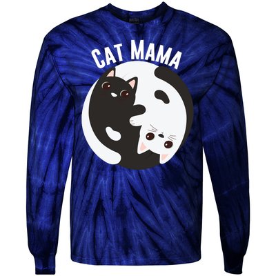 Cat Mama Black And White Cats Ying & Yang Cat Lover Cat Mom Cat Parent Cat Owner Tie-Dye Long Sleeve Shirt