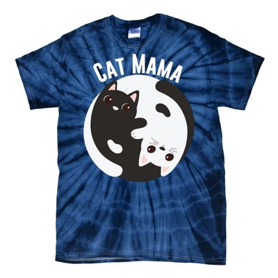 Cat Mama Black And White Cats Ying & Yang Cat Lover Cat Mom Cat Parent Cat Owner Tie-Dye T-Shirt