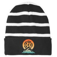 Cute Mountain Bike Art Offroad Mountain Biking Striped Beanie with Solid Band