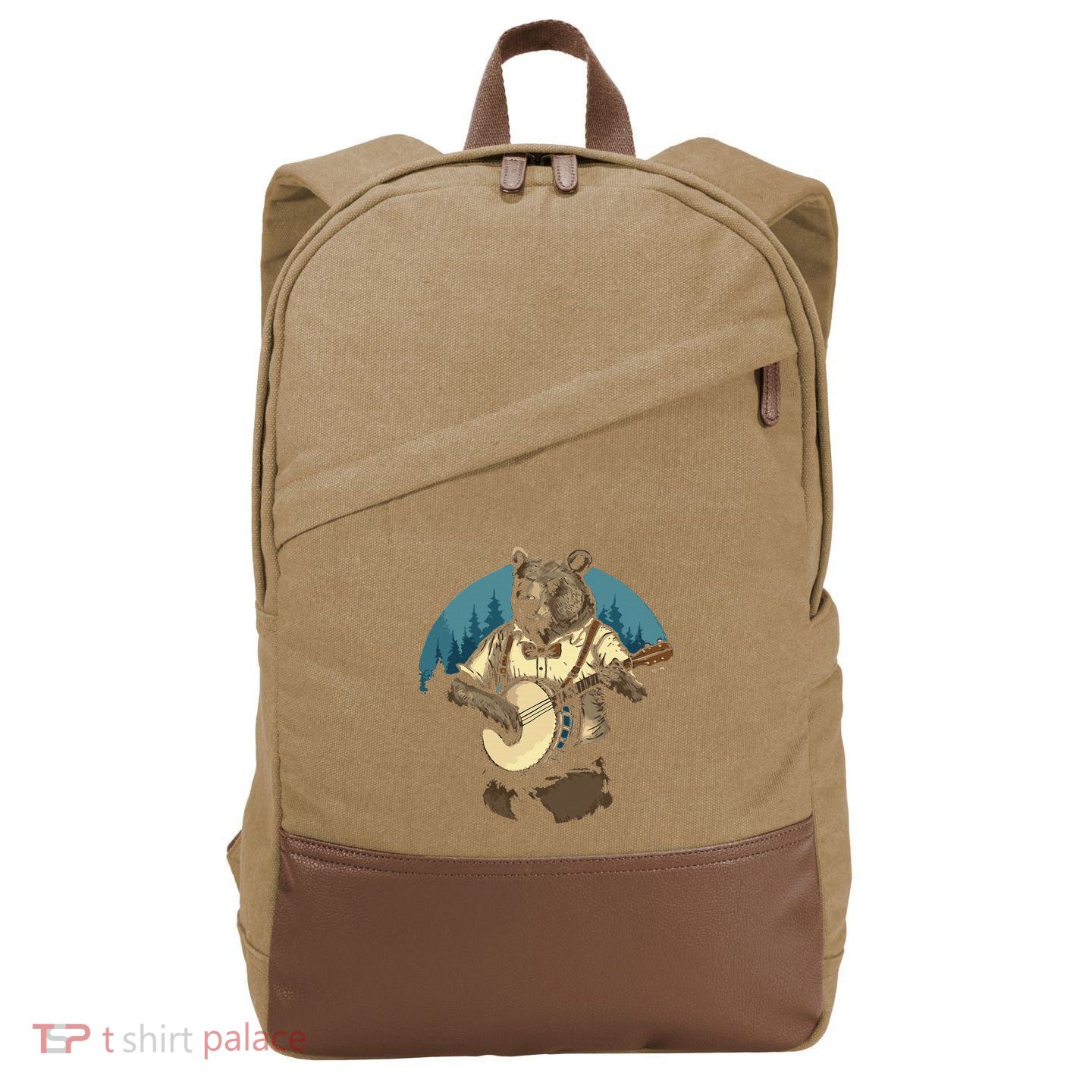 Country Music Bear Banjo Player Awesome Folk Cotton Canvas Backpack