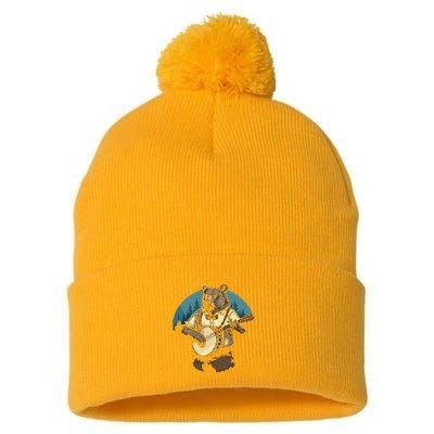Country Music Bear Banjo Player Awesome Folk Pom Pom 12in Knit Beanie