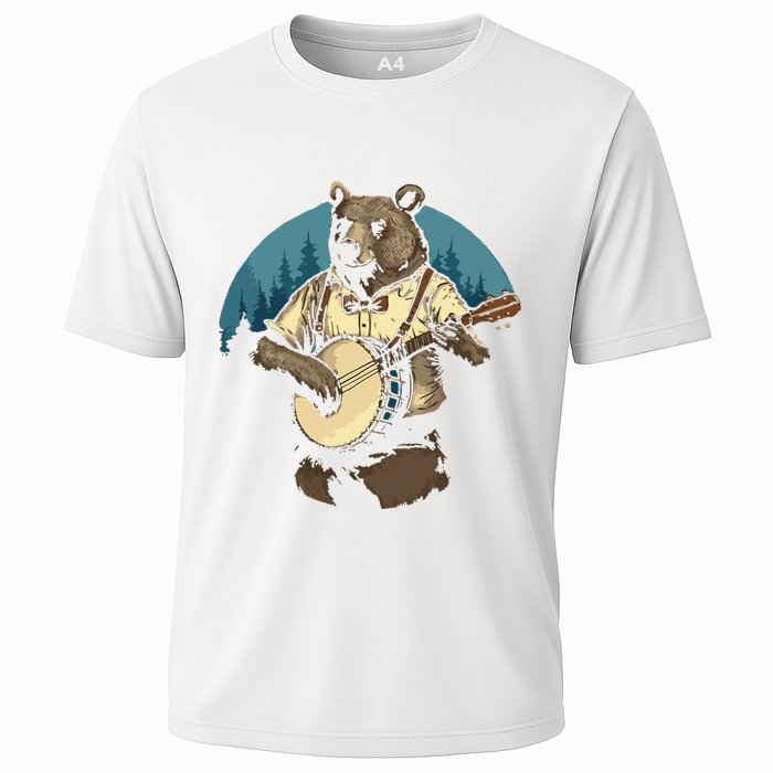 Country Music Bear Banjo Player Awesome Folk Cooling Performance Crew T-Shirt