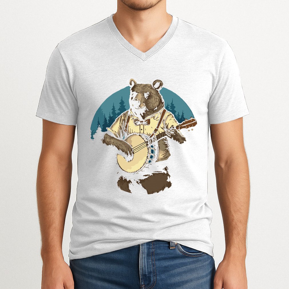 Country Music Bear Banjo Player Awesome Folk V-Neck T-Shirt