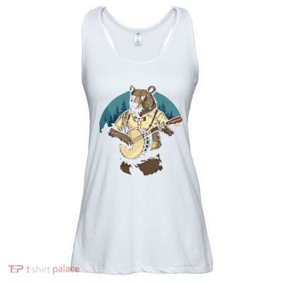 Country Music Bear Banjo Player Awesome Folk Ladies Essential Flowy Tank