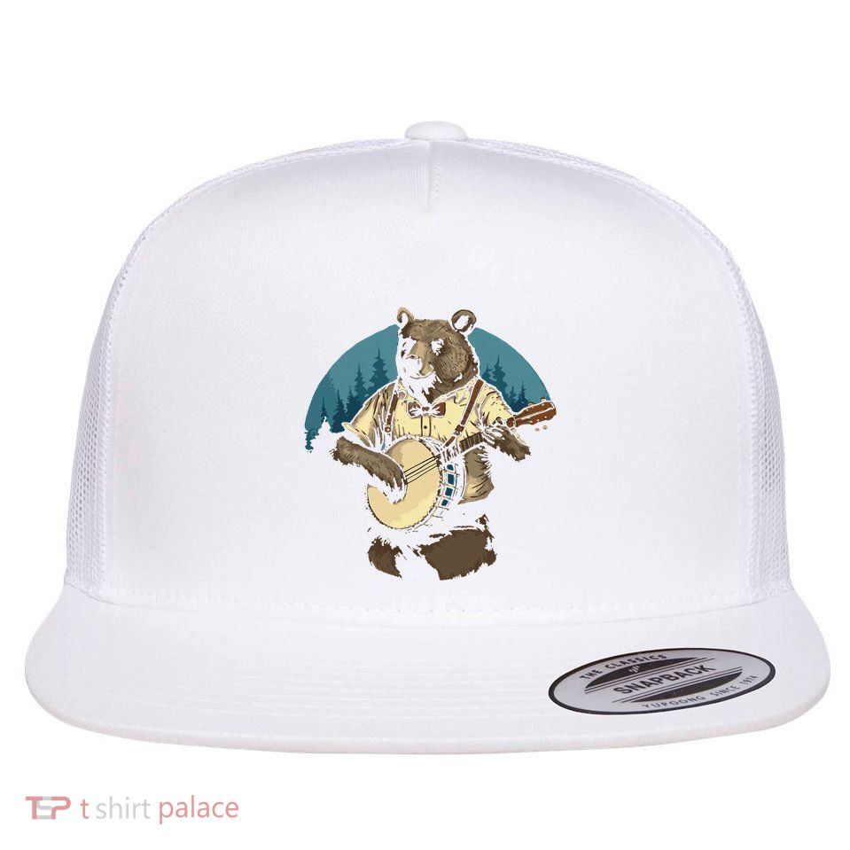 Country Music Bear Banjo Player Awesome Folk Flatbill Hat