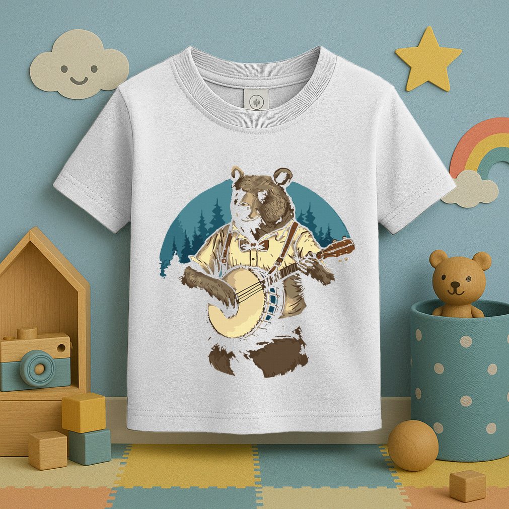 Country Music Bear Banjo Player Awesome Folk Toddler T-Shirt