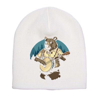 Country Music Bear Banjo Player Awesome Folk Short Acrylic Beanie