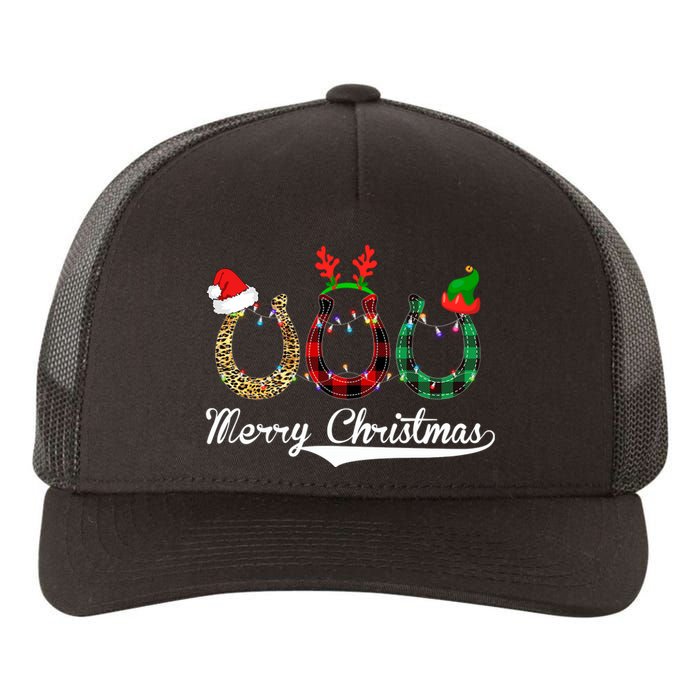 Celebrate Merry Christmas Leopard Plaid Santa Hat Horse Yupoong Adult 5-Panel Trucker Hat