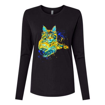 Colorful Maine Coon Big Cat Love Bigger Cats Cute Mom Womens Cotton Relaxed Long Sleeve T-Shirt