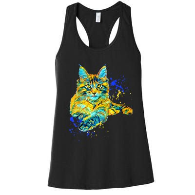 Colorful Maine Coon Big Cat Love Bigger Cats Cute Mom Women's Racerback Tank