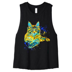 Colorful Maine Coon Big Cat Love Bigger Cats Cute Mom Women's Racerback Cropped Tank