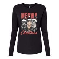 Cats Meowy Christmas Vintage Cat Ladies Womens Cotton Relaxed Long Sleeve T-Shirt