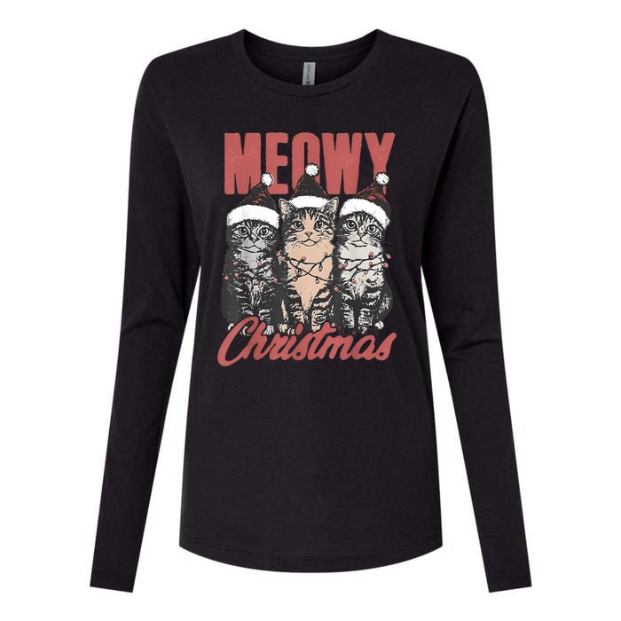 Cats Meowy Christmas Vintage Cat Ladies Womens Cotton Relaxed Long Sleeve T-Shirt