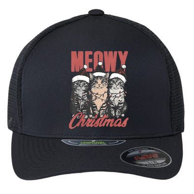 Cats Meowy Christmas Vintage Cat Ladies Flexfit Unipanel Trucker Cap