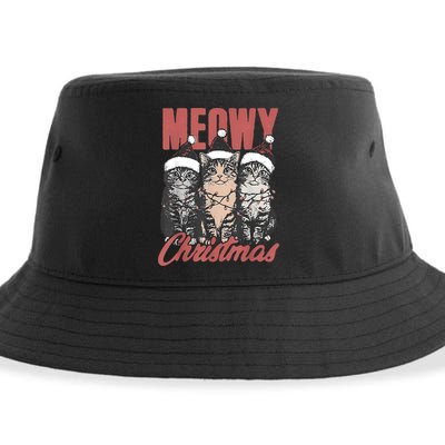 Cats Meowy Christmas Vintage Cat Ladies Sustainable Bucket Hat