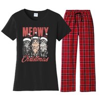 Cats Meowy Christmas Vintage Cat Ladies Women's Flannel Pajama Set