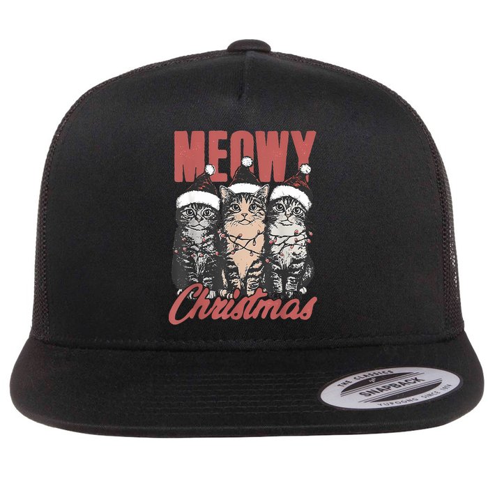 Cats Meowy Christmas Vintage Cat Ladies Flat Bill Trucker Hat