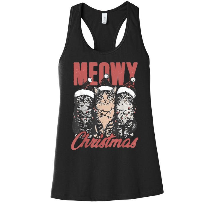 Cats Meowy Christmas Vintage Cat Ladies Women's Racerback Tank