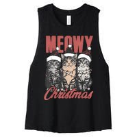 Cats Meowy Christmas Vintage Cat Ladies Women's Racerback Cropped Tank