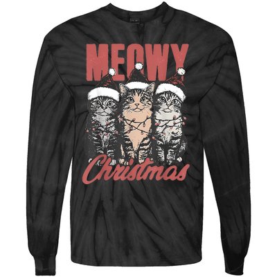 Cats Meowy Christmas Vintage Cat Ladies Tie-Dye Long Sleeve Shirt