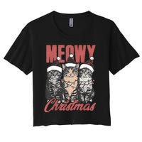 Cats Meowy Christmas Vintage Cat Ladies Women's Crop Top Tee