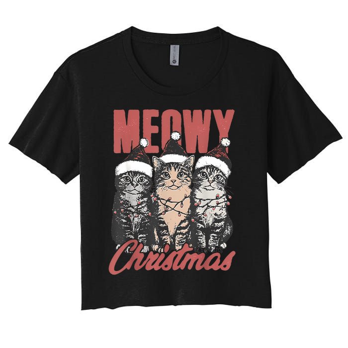 Cats Meowy Christmas Vintage Cat Ladies Women's Crop Top Tee