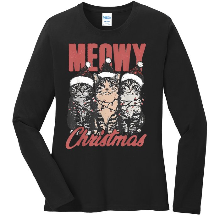 Cats Meowy Christmas Vintage Cat Ladies Ladies Long Sleeve Shirt