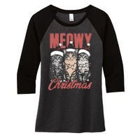 Cats Meowy Christmas Vintage Cat Ladies Women's Tri-Blend 3/4-Sleeve Raglan Shirt