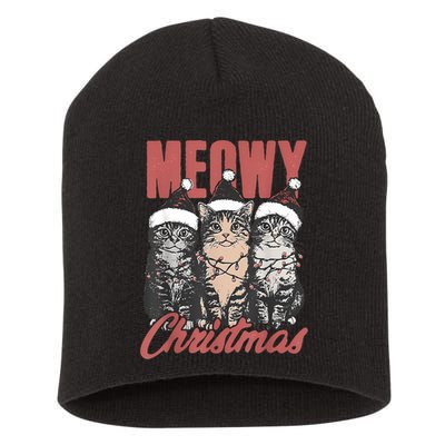 Cats Meowy Christmas Vintage Cat Ladies Short Acrylic Beanie