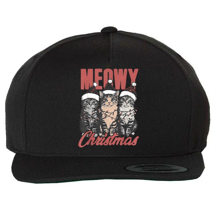 Cats Meowy Christmas Vintage Cat Ladies Wool Snapback Cap