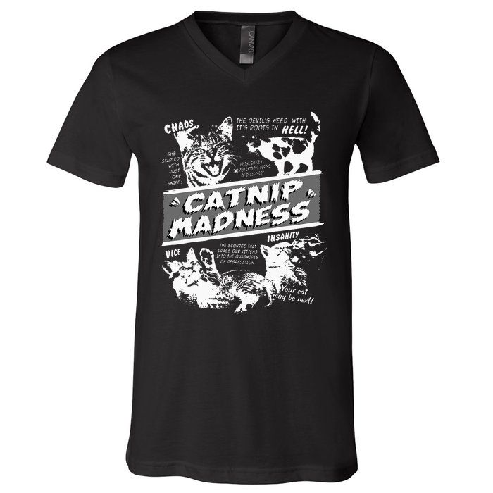 Catnip Madness Cute Kitten Funny Cat Pet Humor V-Neck T-Shirt