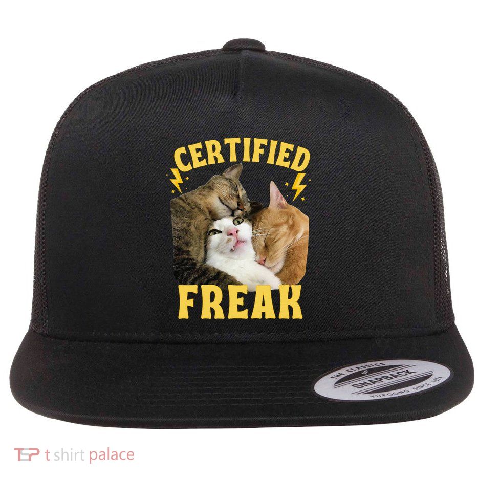 Cat Meme Certified Freak Eat Cement Cursed Cat Funny Flat Bill Trucker Hat