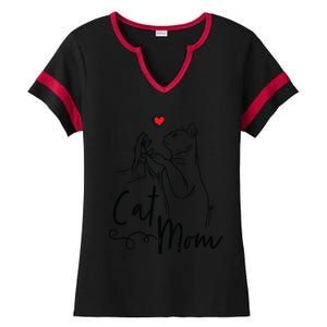 Cat Mom Cute Cat Illustration With Human Hand And Heart Ladies Halftime Notch Neck Tee