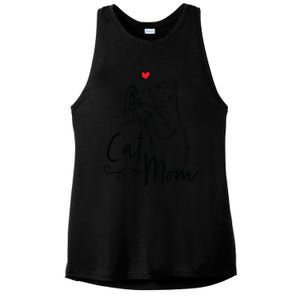 Cat Mom Cute Cat Illustration With Human Hand And Heart Ladies PosiCharge Tri-Blend Wicking Tank