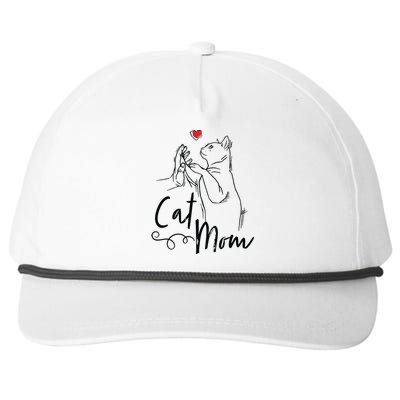 Cat Mom Cute Cat Illustration With Human Hand And Heart Snapback Five-Panel Rope Hat