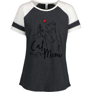 Cat Mom Cute Cat Illustration With Human Hand And Heart Enza Ladies Jersey Colorblock Tee