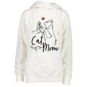 Cat Mom Cute Cat Illustration With Human Hand And Heart Womens Funnel Neck Pullover Hood