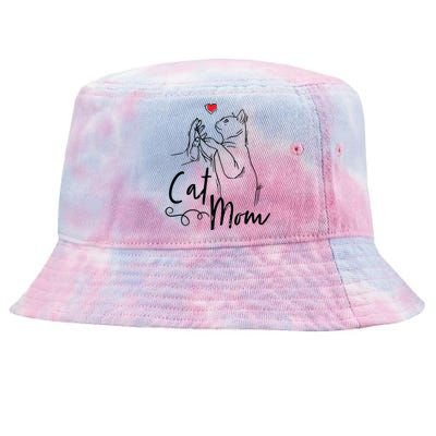 Cat Mom Cute Cat Illustration With Human Hand And Heart Tie-Dyed Bucket Hat