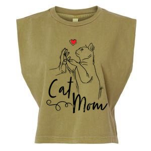 Cat Mom Cute Cat Illustration With Human Hand And Heart Garment-Dyed Women's Muscle Tee