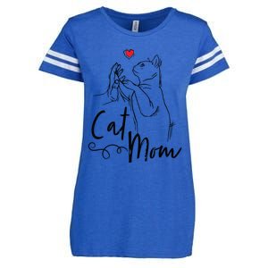 Cat Mom Cute Cat Illustration With Human Hand And Heart Enza Ladies Jersey Football T-Shirt