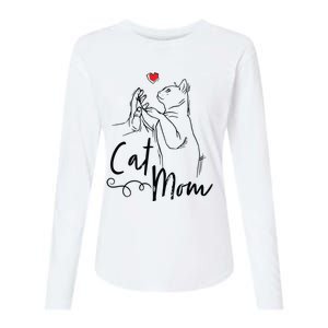 Cat Mom Cute Cat Illustration With Human Hand And Heart Womens Cotton Relaxed Long Sleeve T-Shirt