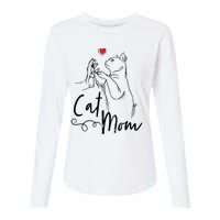 Cat Mom Cute Cat Illustration With Human Hand And Heart Womens Cotton Relaxed Long Sleeve T-Shirt