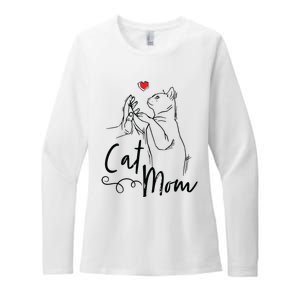 Cat Mom Cute Cat Illustration With Human Hand And Heart Womens CVC Long Sleeve Shirt